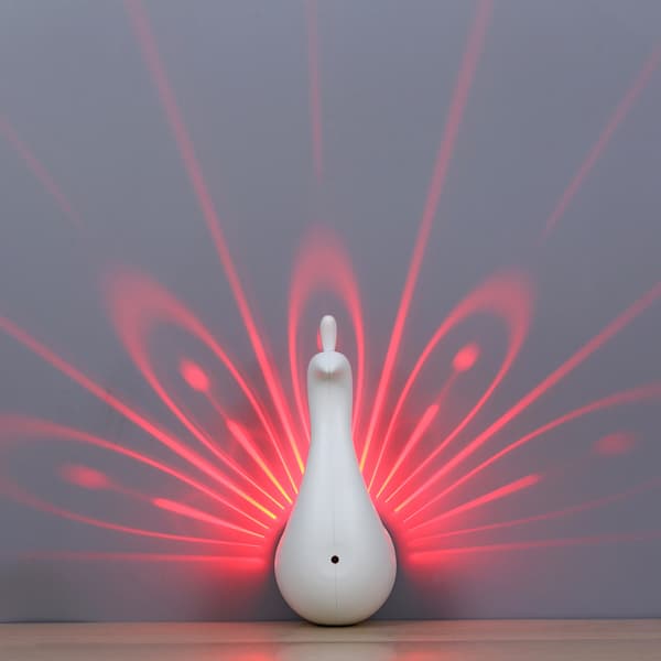 LED Peacock Wall Lamp, Projection Light, Colorful Lights, Remote Control Setting, USB Charging, White