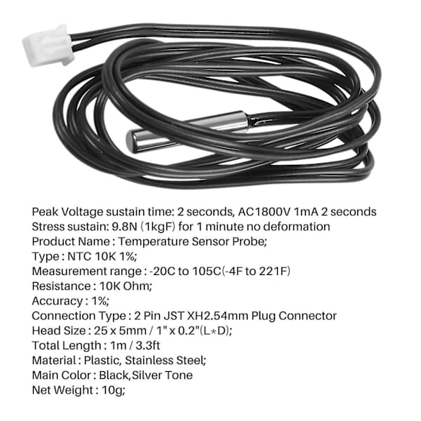 Ntc 10k Ohm Vandtæt Digital Termisk Temperatursensor Probe 1m