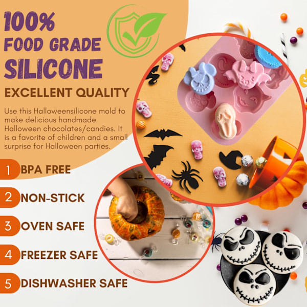 Silikoneforme, 6 Designs Chokoladeform, Spøgelser, Flagermus, Hugtænder Form til Aromaterapi Lys Chokolade Dessert