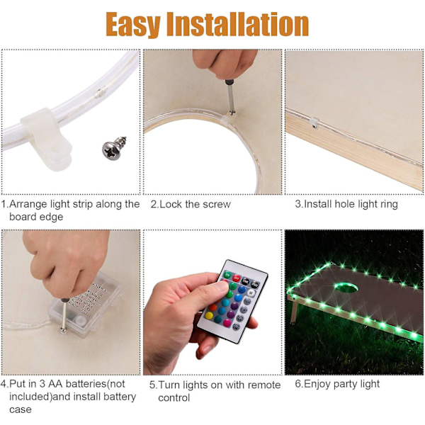 LED-lys, fjernbetjening Cornhole Board Edge og Ring LED-lys, 16 farveændringer selv, en fantastisk tilføjelse til at spille Bean Bag Toss Cornhole