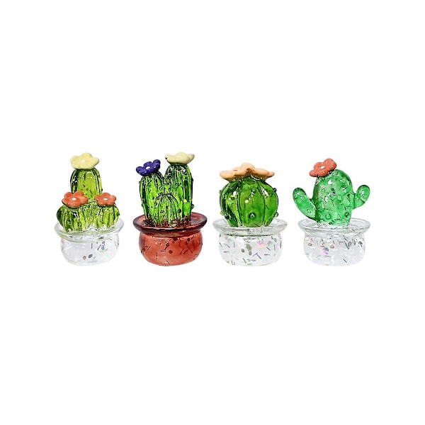 Cactus Figurines Glass Miniature Cactus Simulation Plants Figurines Ornaments Desktop Craft Home De