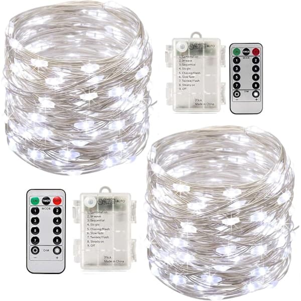 2 x 10m Battery Operated LED String Lights 100 LED Bulbs Timer Function with Remote Control IP65 for Christmas Wedding Party Home Garden White Lighting