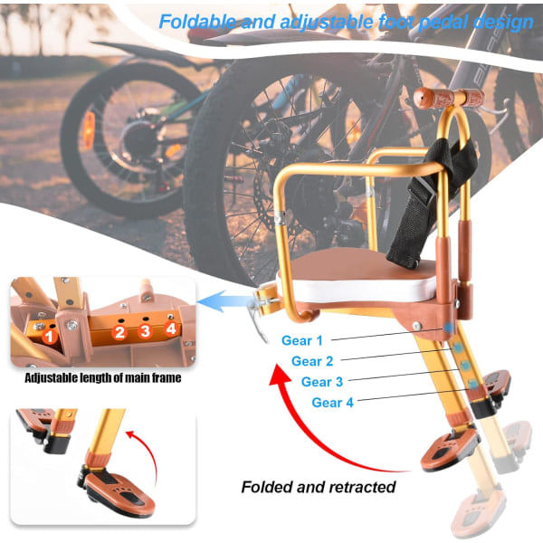 Ny børnecykelsæde i aluminiumslegering, børnecykelsæde, bærbar foldbar frontmonteret børnecykelsæde, mountainbike-sikkerhed for børn