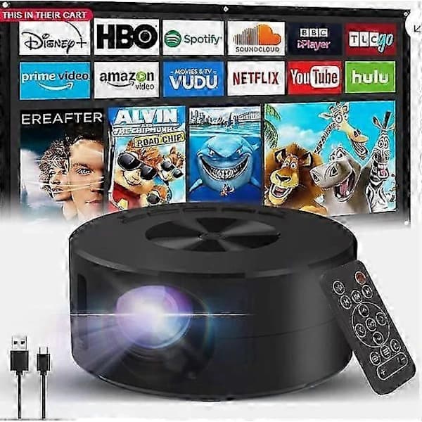4K Mini Projektor 8000 Lumen LED 1080P WiFi Bærbar Hjemmebiograf til Android iOS Børnespil Sort