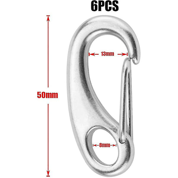 6 stk klatrekarabiner, rustfritt stål fjærkarabiner, fjærkarabinerholder 50 mm for camping, fotturer, utendørs