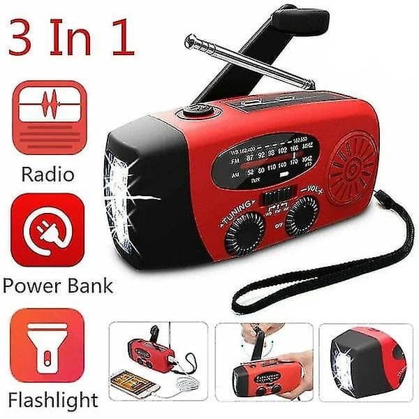 Oppladbar radio, nødradio solcelle bærbar 2000mah Powerflashlight[co]