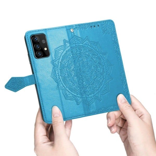 Samsung Galaxy A52 / A52s - Mandala Läderfodral - Blå Blue Blå