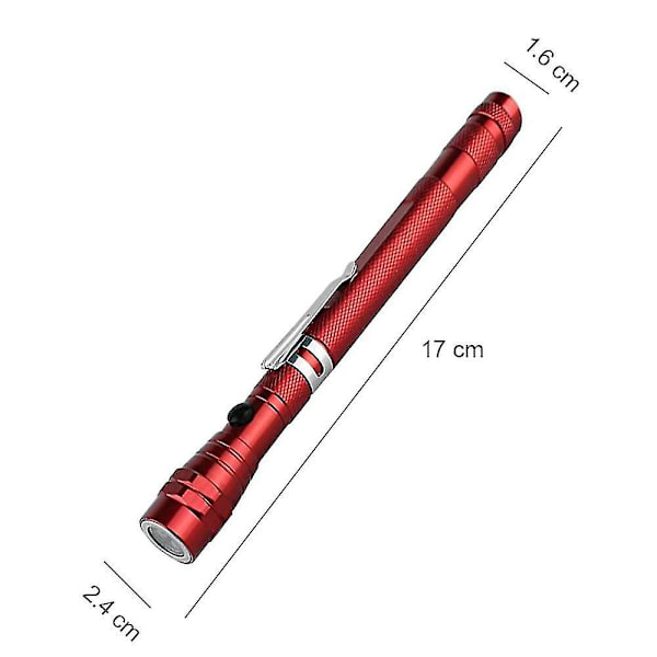 Röd bärbar LED teleskopisk flexibel utdragbar LED ficklampa ficklampa magnetisk huvud plocka upp verktyg Fla
