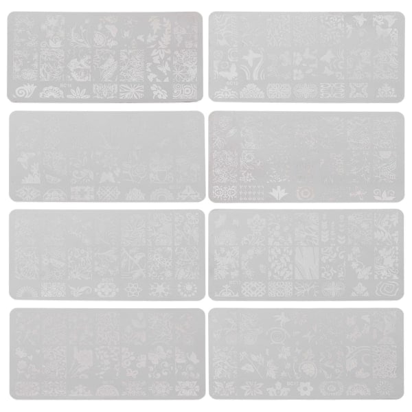 8 stk. Neglesæt Neglekunst Skabeloner Stemplingssæt Neglestemplingsskabelon Manicure Stemplingssæt Negle White 12X6cm