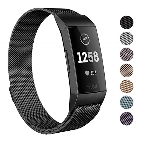Milanese Loop Metalarmbånd Fitbit Charge 4/3 Sort