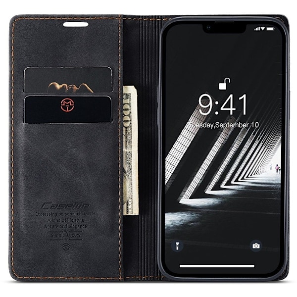 CASEME iPhone 15 Plus Etui Flip Retro Læder Sort