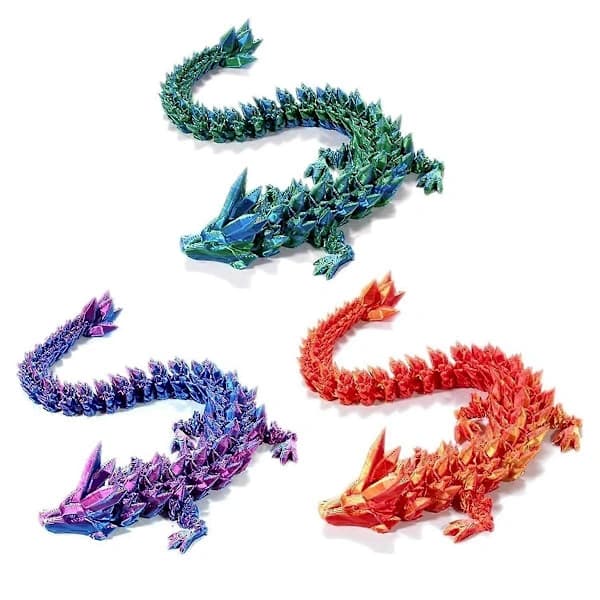 3D-printet Krystall Drage 30cm 3stk, 3D-printet Fleksibel Leddet Drage, Dekorasjon[co]