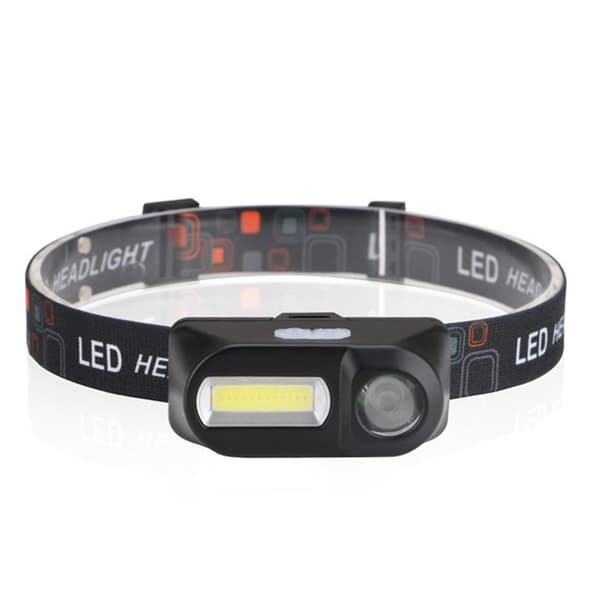 Lett og smidig hodelykt (COB/XPE LED) USB-lading Svart