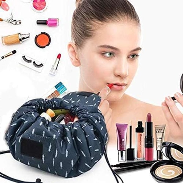 Smart snørelukning makeup taske bærbar stor rejse kosmetiktaske pose doven makeup taske