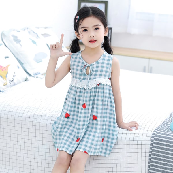 Barnkläder Klänning med print för flickor Medium och Large Hemmakläder för barn Nattlinne, blå jordgubb, 100cm