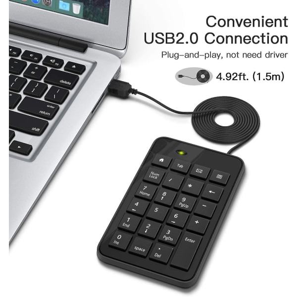 Numeriskt tangentbord med 23 tangenter, ultratunt bärbart USB-tangentbord för bärbar dator, stationär dator - Svart