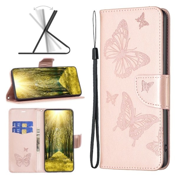 iPhone 15 Skal med Tryckta Fjärilar Roséguld