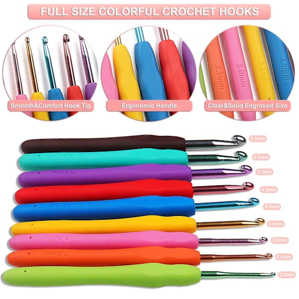 Crochet Kit for Beginners Adults, Knitting Starter Kit for Adults, Includes 0.6-6.0 mm Metal Crochet Hooks, Wool, Bag and Knitting Accessories