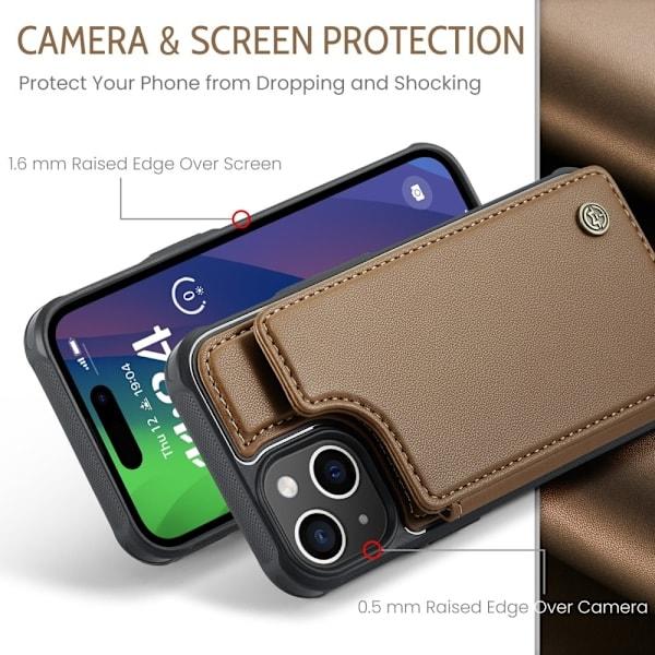 CASEME iPhone 15 Plus Deksel RFID Stativ Lommebok Brun