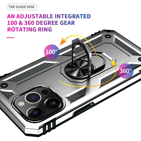 iPhone 13 Pro Max - Stødsikkert Hybrid Armor Ring Cover - Sølv