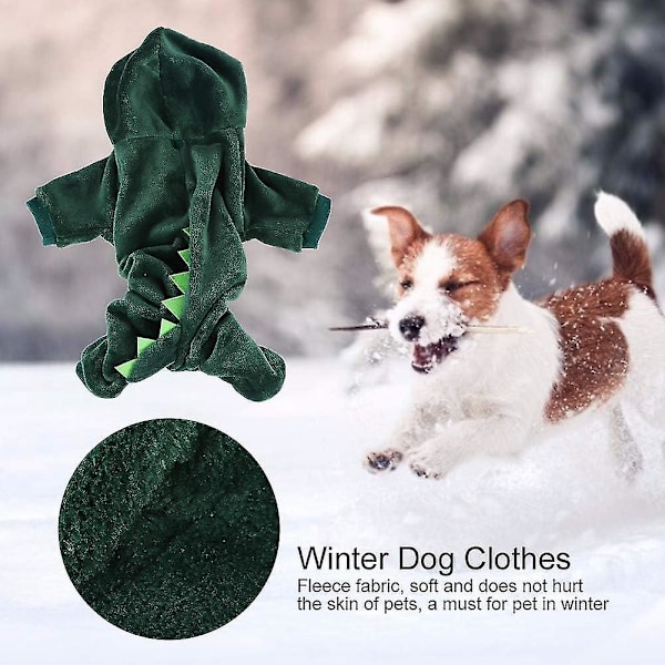 Valpkläder, vinterkläder för hund, varma korallfleecekläder för hund, fleece, vinter, söt, dinosaurie, hund, valphoodie, jacka (xs)