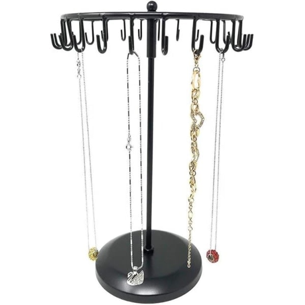 Roterende halskædeholder Smykke Organizer Display Stand 14-tommer med 23 åg Sort, kort-sort, 8,27*5,9*13,8 tommer (HS01)