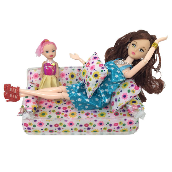 3 st/set Soffa Soffbord 2 Kuddar För Barbies Barn Dockhus Möbler Tryck