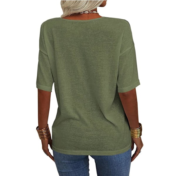 Kvinde Mode V-hals Halv ærmer Oversized T-shirt Solid Casual Løs Basic Toppe XL