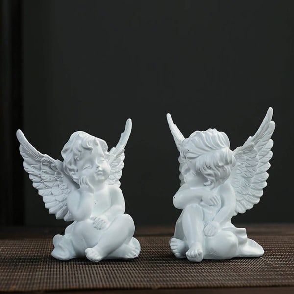 Sæt med 2 gyldne engle i harpiks, statuette, figur, indendørs- og udendørsdekoration til hjem og have