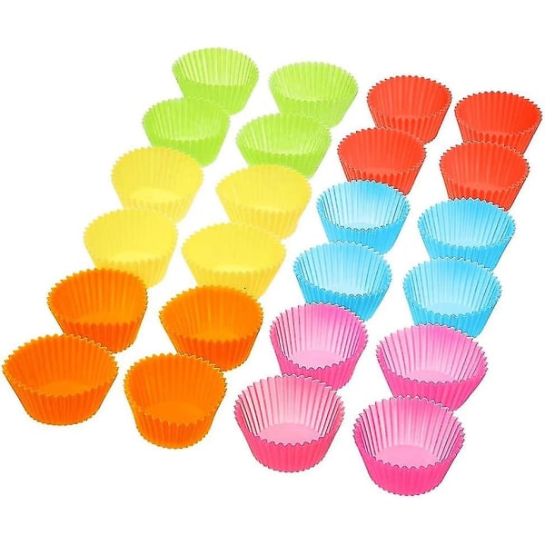 Genanvendelige silikone cupcake-bageforme, flerfarvede genanvendelige muffinforme, regnbue cupcake-omslag (24 x standard)