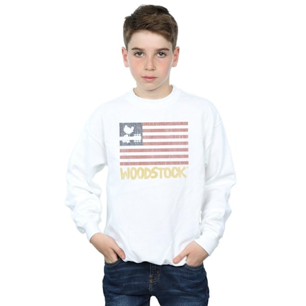 Woodstock Drenge Distressed Flag Sweatshirt 7-8 år Hvid White 7-8 Years
