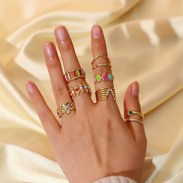4 st   ringar för kvinnor 18K guldring minimalistisk statement ring