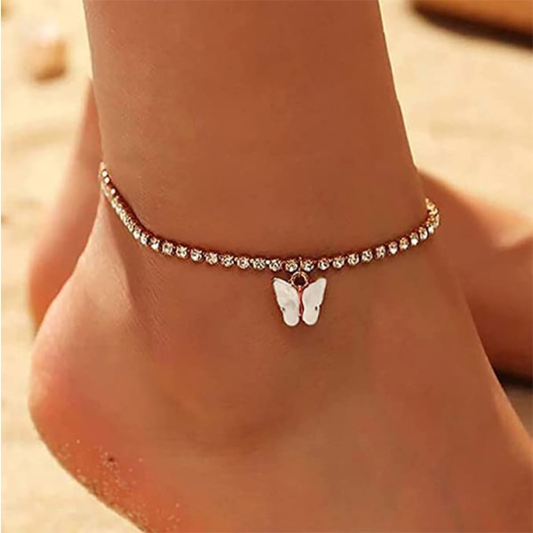Rhinestone Butterfly Anklet Gold Crystal Chain Ankel Armband Butterfly Dingle Anklet Chain