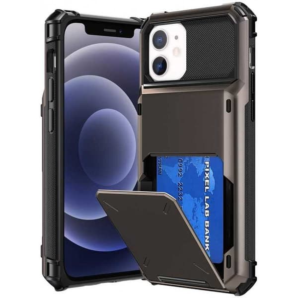 iPhone 12 Støtsikkert Deksel med Kortlomme Void Svart black