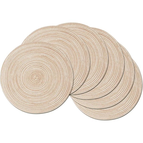 Runde vevde plassmatter, sett med 6, 36 cm runde bordmatter i bomull, vaskbare, varmebestandige, sklisikre