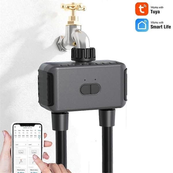 Smart 2-zons vattenventil med Bluetooth - Trädgårdsbevattningssystemkontroll, automatisk droppsp[co]