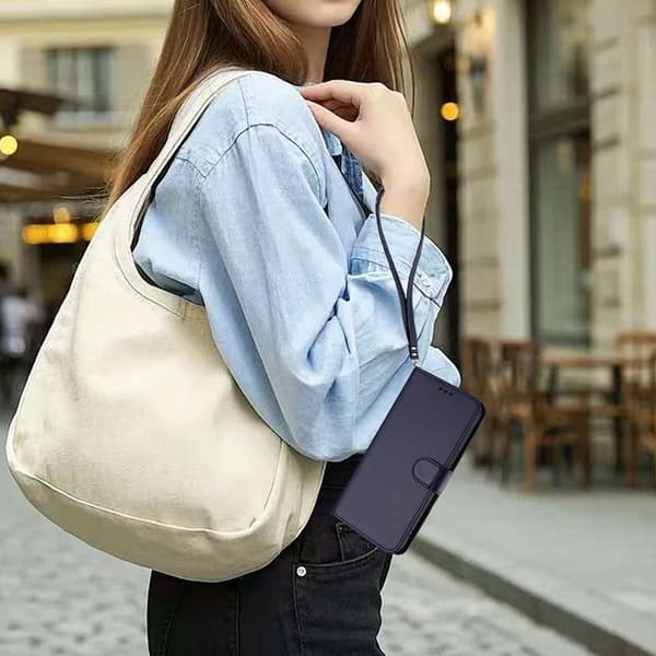 iPhone 17 Wallet Case Leather with Wrist Strap - Blue Blå 67