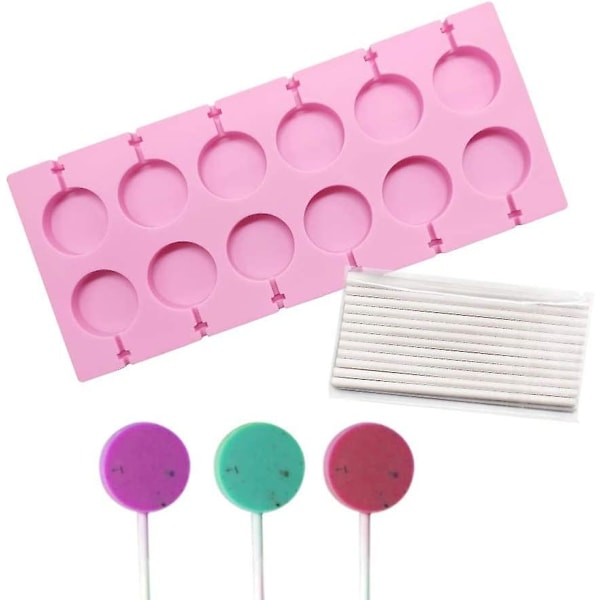Pyöreät Lollipop-Muotti, Suklaa Kova Karamelli Silikonimuotti 25kpl/pakkaus Lollipop-Tikkuja