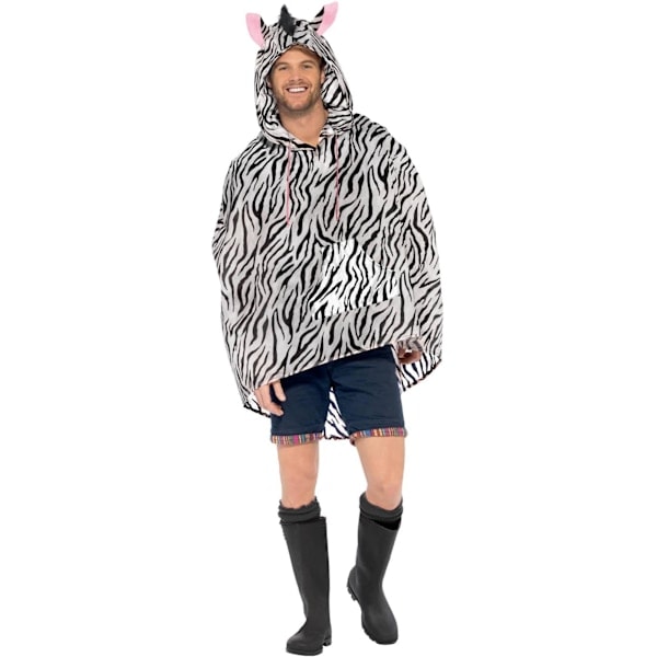 Smiffys Unisex Voksen Zebra Kostume Poncho Størrelse One Hvid/Sort White/Black One Size