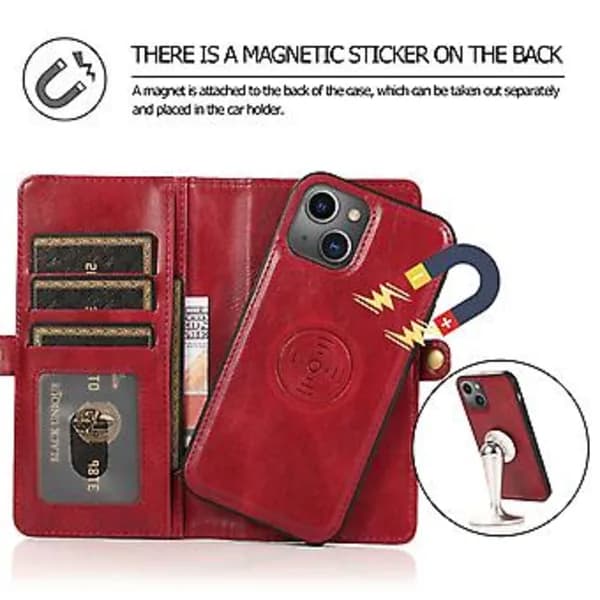 Avtakbart skinnveske for iPhone 14 Plus (Rød)[CO]