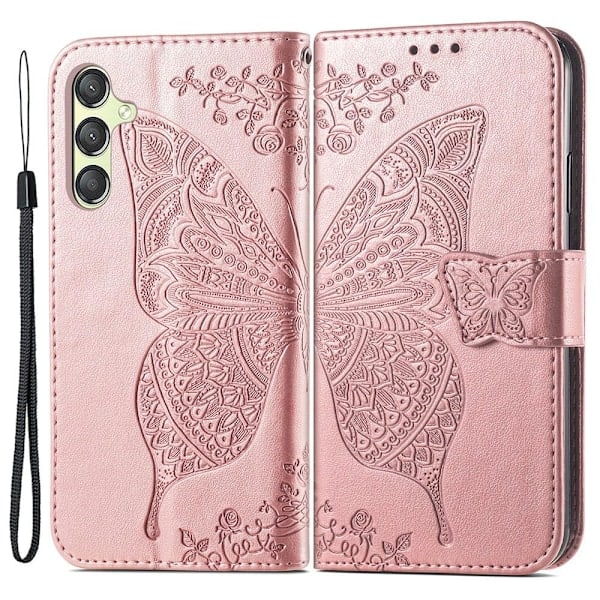 Samsung Galaxy A25 5G Fodral Läder Stor Fjäril Roséguld