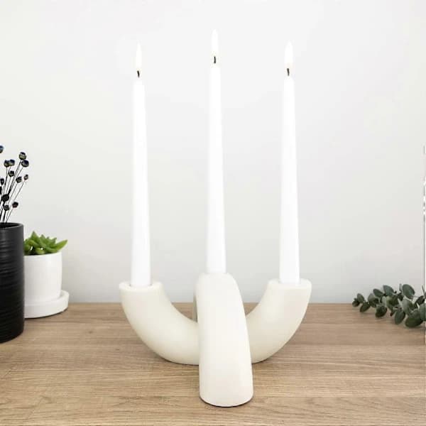 Ceramic Candlestick Set - Decorative Candle Holders - Modern Home Decor for Dining Table, Living Room Table white[co]