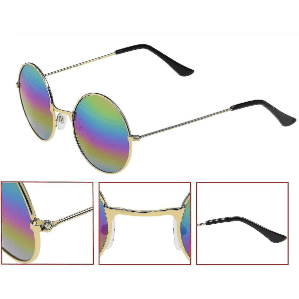 2 st färgade runda retro hippie-solglasögon, hippie-glasögon med robusta metallbågar och tonade linser - Snngv