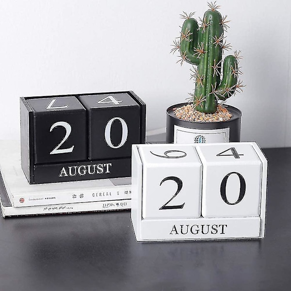 Trä skrivbord block kalender - Perpetual block månad datum display hem kontor dekoration, 6,1 x 3,9 x 2,9 tum