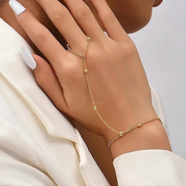Ringarmbånd Håndkæde Armbånd (Guld) til Kvinder Håndperlede Fingerkæder Armbånd Ringarmbånd