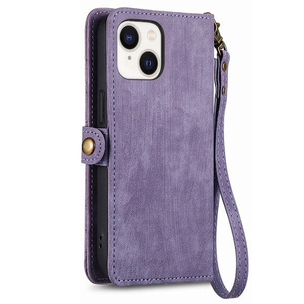 iPhone 15 Plus Cover Geometri Med Snor Lilla