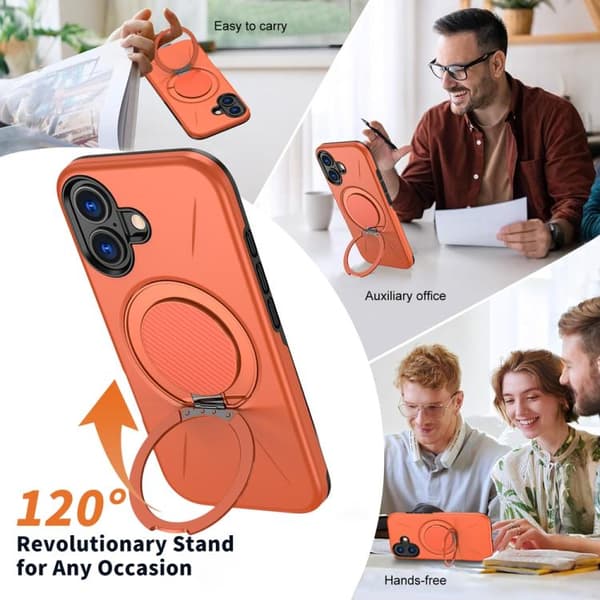 iPhone 17 Case - Metal with Rotation Function and MagSafe TPU Hybrid PC Orange