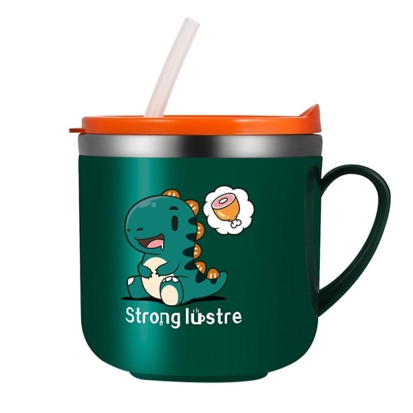 Mugghandtag Vattenflaska Barn Sugrör Muggar Lock Spillskydd Vakuumisolerad Termos Spillskydd Si Grön 8.5x8cm