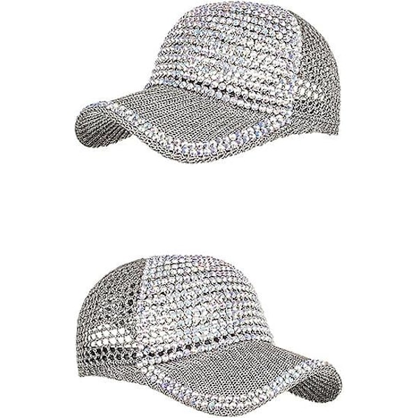 Kvinnor Män Nitar Rhinestone Kristaller Justerbar Hästsvans Mesh Baseball Cap Blank Bling Casual Sport Cap Andas Solhatt grå