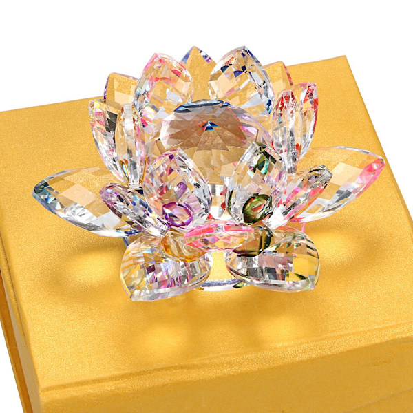 Sparkle Crystal Lotus Flower Hue Reflection Feng Shui Heminredning Hue Reflection Clear Crystal Lotus (3 tum/ 80MM)